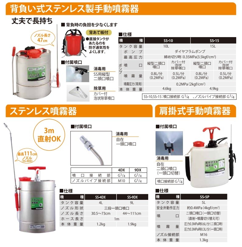 【ポイント10倍】【直送品】 工進 背負い式ステンレス製手動噴霧器 SS-10｜douguyasan｜02