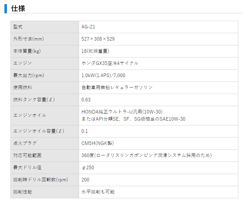 ポイント10倍】【直送品】 丸善工業 エンジン式ハンドオーガー AG-21 4