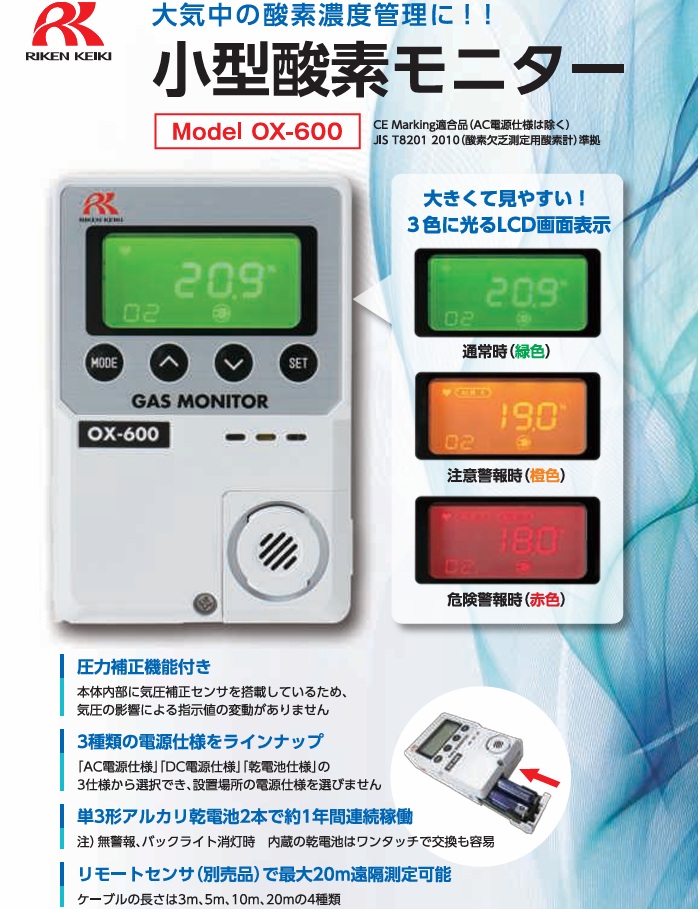 直送品】 理研計器 簡易定置型酸素濃度計(リモートセンサー 10m付 