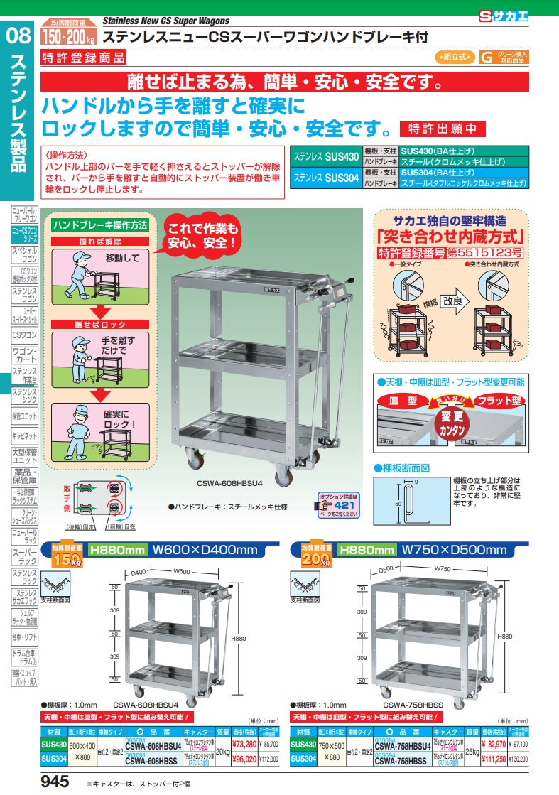 ポイント5倍】【直送品】 サカエ ステンレスニューＣＳスーパーワゴン