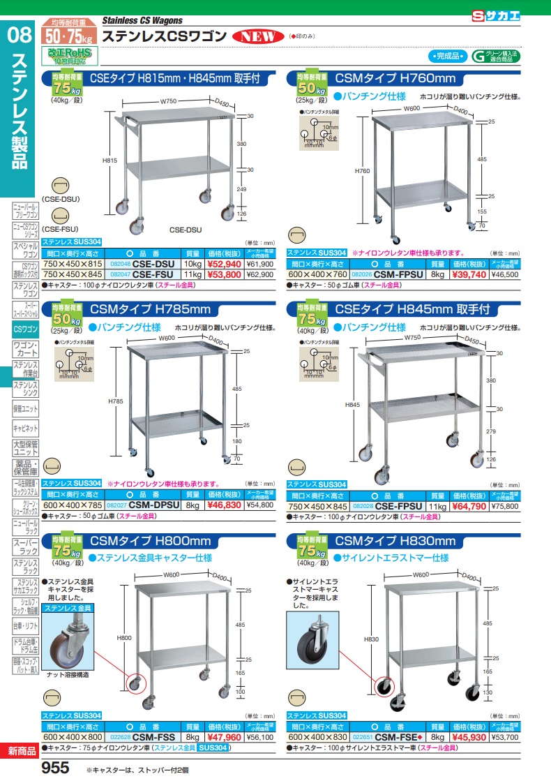 直送品】 サカエ ステンレスＣＳワゴン（ＳＵＳ３０４） CSM-FSS