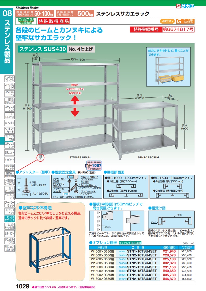 直送品】 サカエ ステンレスサカエラック用オプション棚板 STN2