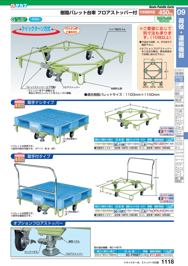 直送品】 サカエ 樹脂パレット台車用オプションフロアストッパー SC