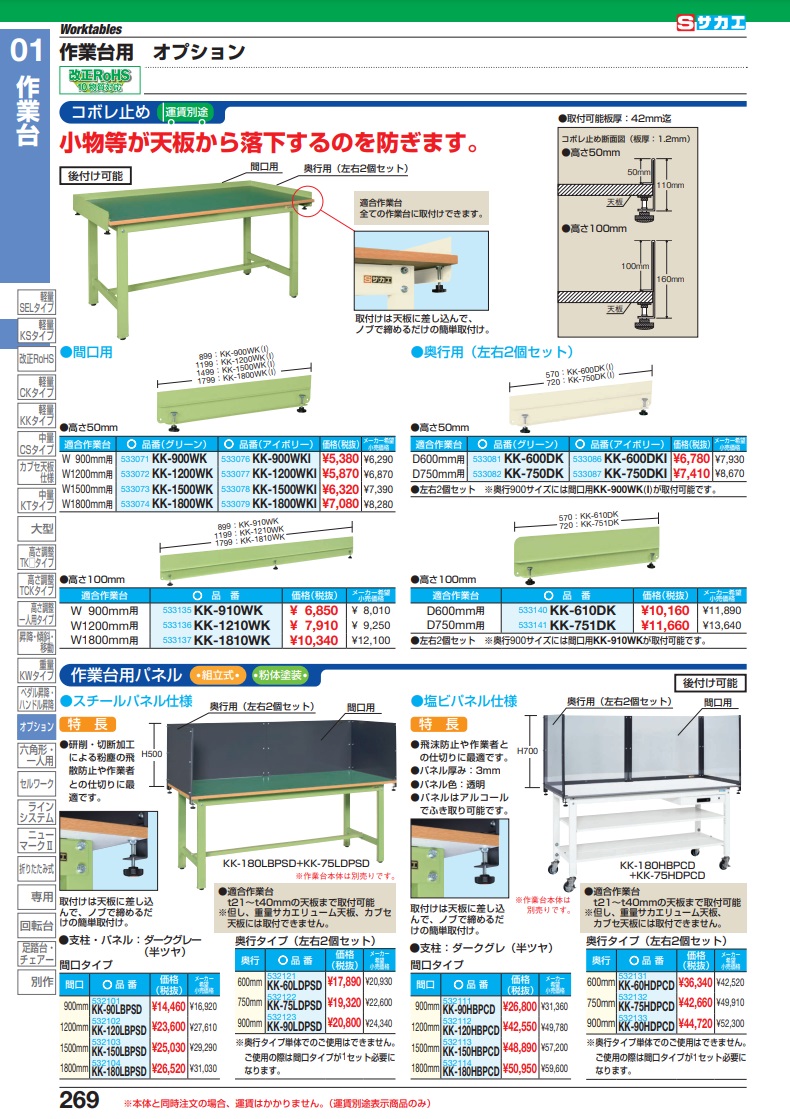 ポイント10倍】【直送品】 サカエ 作業台用オプションコボレ止め（間口