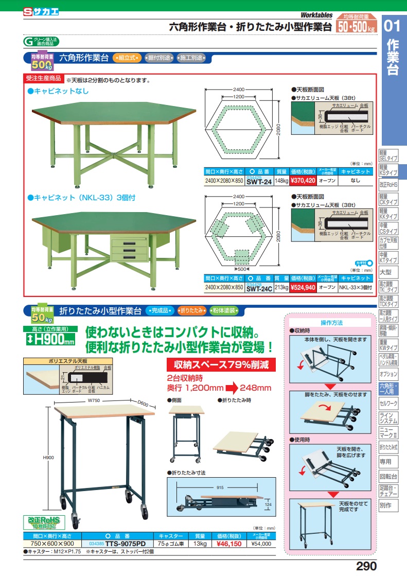 直送品】 サカエ 折りたたみ式小型作業台 TTS-9075PD (034385) 【大型