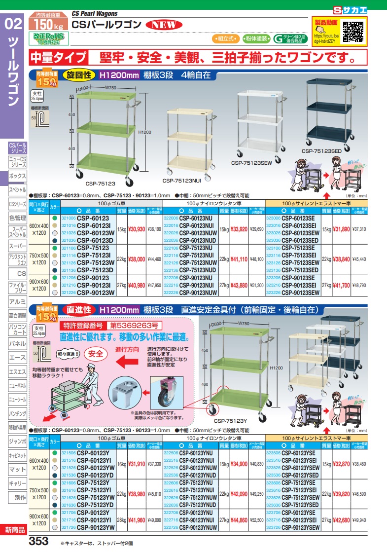 【ポイント10倍】【直送品】 サカエ ＣＳパールワゴン（中量タイプ） CSP-60123NUI (322016) 【大型】｜douguyasan｜02