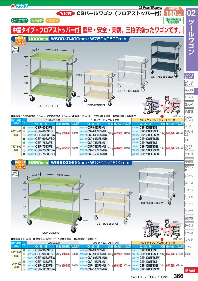 特売格安 【ポイント5倍】【直送品】 サカエ ＣＳパールワゴン（中量