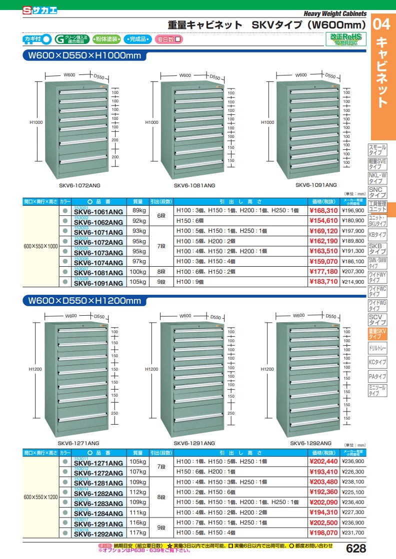 ドバイ選手権 【ポイント5倍】【直送品】 サカエ 重量キャビネットＳＫＶタイプ（Ｗ６００ｍｍ） SKV6-1271ANG (153011) 【大型】