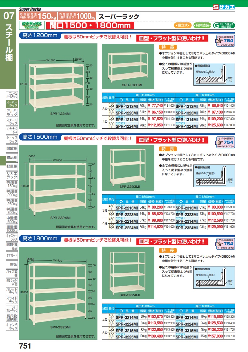 直送品】 サカエ スーパーラック（均等耐荷重１５０ＫＧ／段・５段