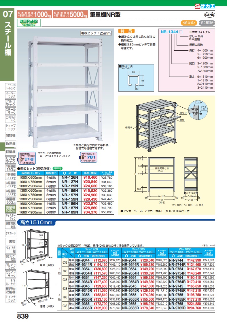 ポイント10倍】【直送品】 サカエ 重量棚ＮＲ型（１０００ｋｇ／段