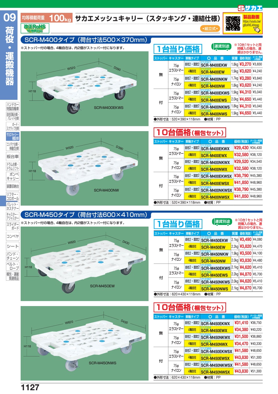 直送品】 サカエ サカエメッシュキャリー(ストッパー付)(10台セット) SCR-M450NWSX (212372) : sakae-212372 :  道具屋さんYahoo!店 - 通販 - Yahoo!ショッピング