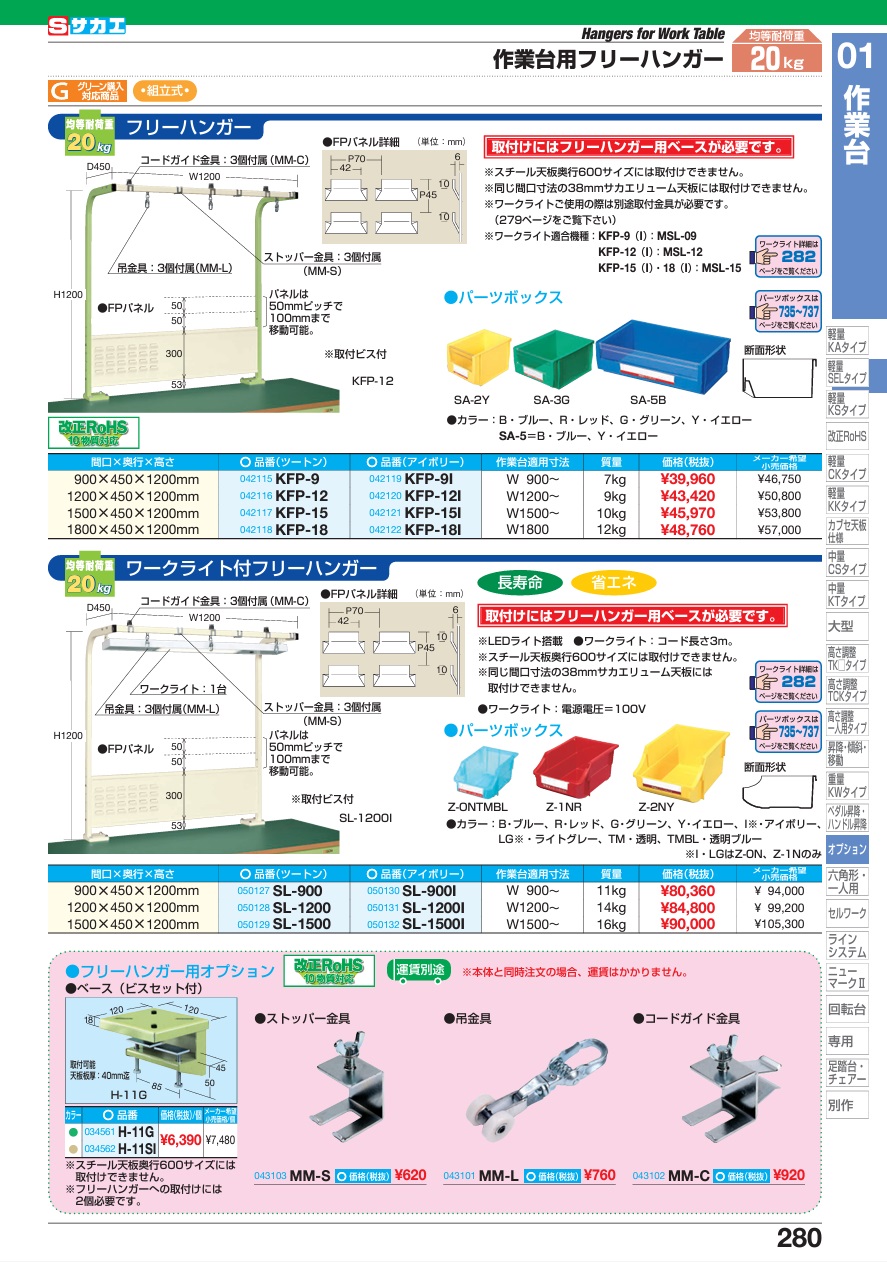 ポイント10倍】【直送品】 サカエ 作業台用オプションワークライト付フリーハンガー SL-900I (050130) 【大型】 - その他デスク・机