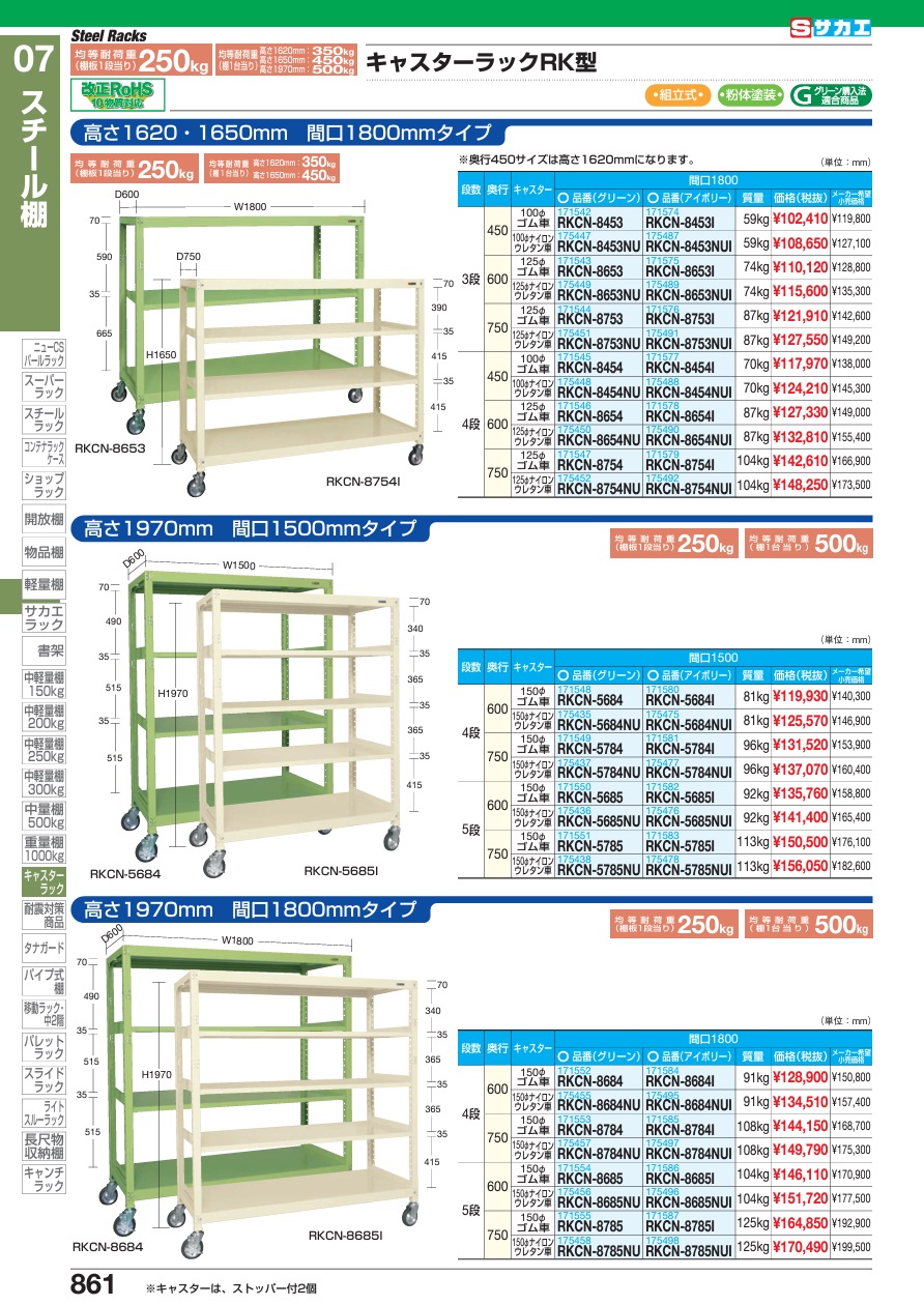【直送品】 サカエ キャスターラックRK型 RKCN-8653I (171575) 【大型】 |  | 01