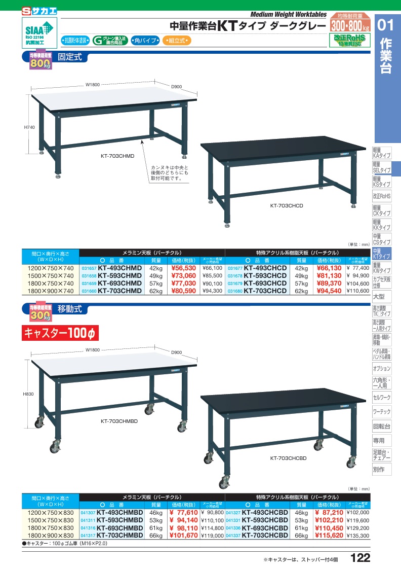 【直送品】 サカエ 中量作業台KTタイプ(移動式) KT-493CHMBD (041307) 【大型】