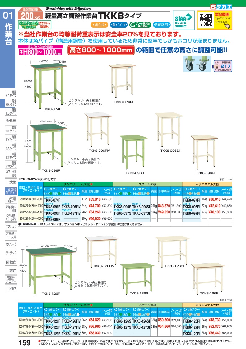 【ポイント10倍】【直送品】 サカエ 軽量高さ調整作業台TKK8タイプ/重量セルワーク作業台 TKK8-127PI (038753) 【大型】_1