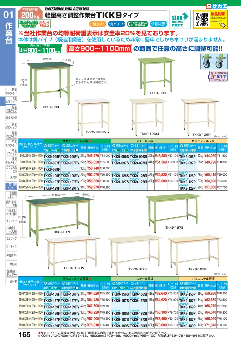 【ポイント5倍】【直送品】 サカエ 軽量高さ調整作業台TKK9タイプ TKK9-097F (038871) 【大型】_1