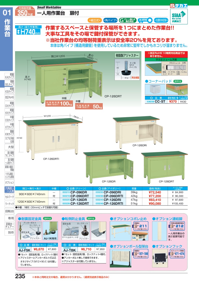 【ポイント5倍】【直送品】 サカエ 軽量一人用作業台扉付 CP-126DRT (033226) 【大型】_1