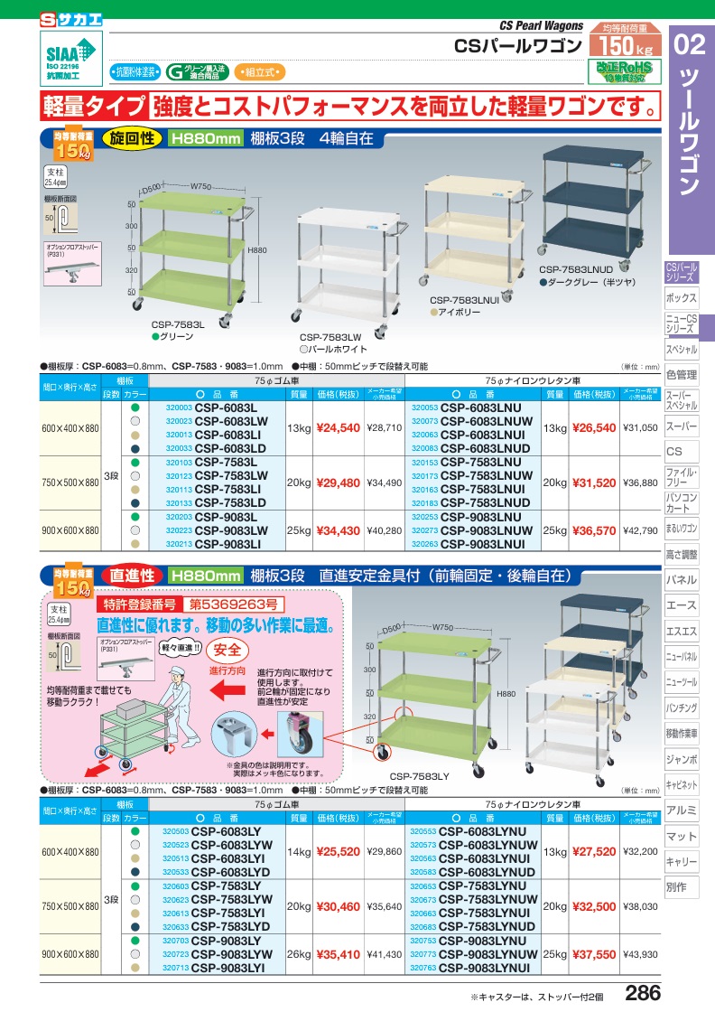 【ポイント5倍】【直送品】 サカエ CSパールワゴン(軽量タイプ) CSP-6083LNUD (320083) 【大型】の画像