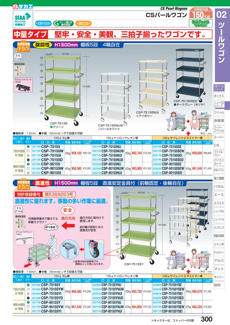 【ポイント10倍】【直送品】 サカエ CSパールワゴン(中量タイプ) CSP-90155NUW (322229) 【大型】の画像