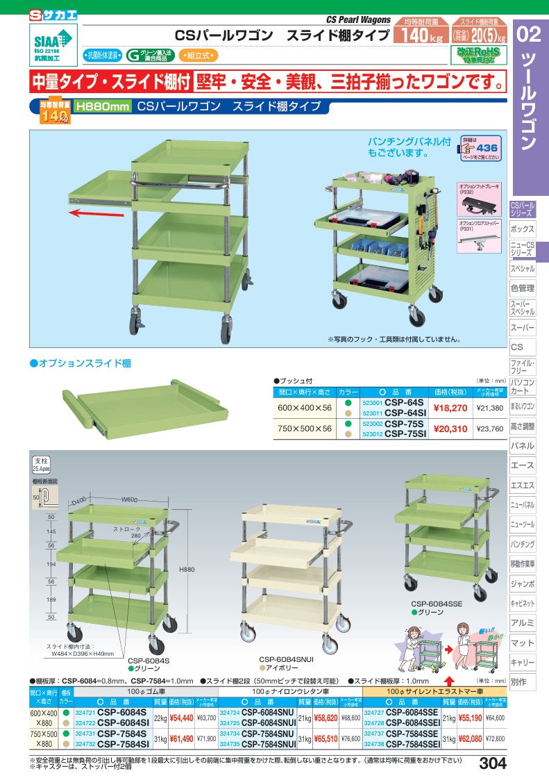 【ポイント5倍】【直送品】 サカエ CSパールワゴン(中量タイプ・スライド棚付) CSP-7584SNU (324734) 【大型】の画像