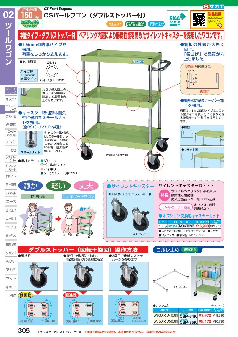 【ポイント5倍】【直送品】 サカエ サイレントキャスターセット ST-100SELDSCS (582908)の画像