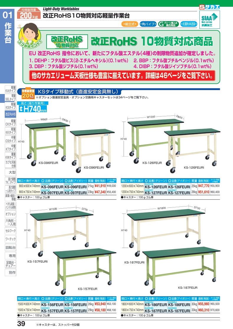 Kurimaページです 軽量作業台KSタイプ（移動式・直進安定金具無し） KS-126FEUR