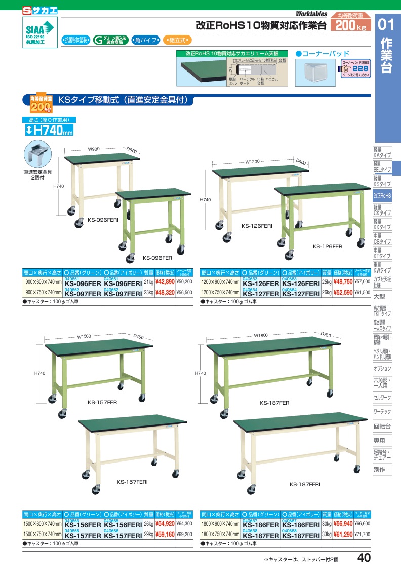 【ポイント10倍】【直送品】 サカエ 軽量作業台KSタイプ移動式(改正ROHS10物質対応) KS-186FERI (040667) 【大型】_1