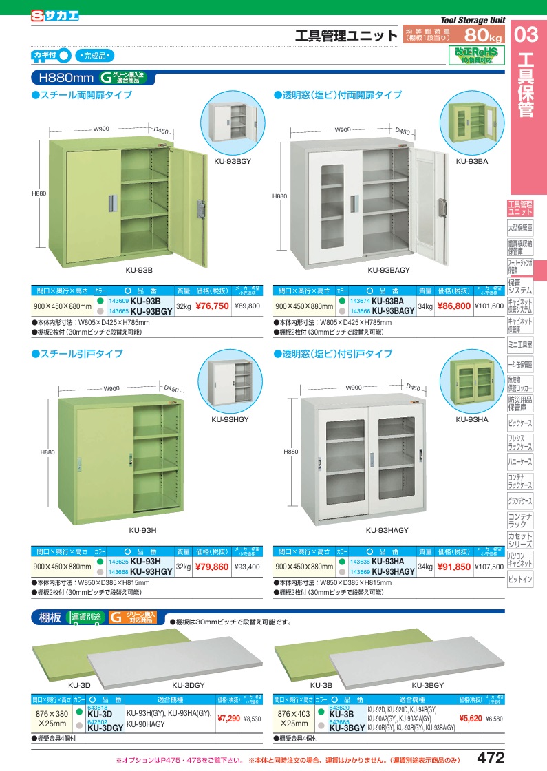 【ポイント10倍】【直送品】 サカエ 工具管理ユニットKU型(スチール両開扉タイプ) KU-93BGY (143665) 【大型】_1