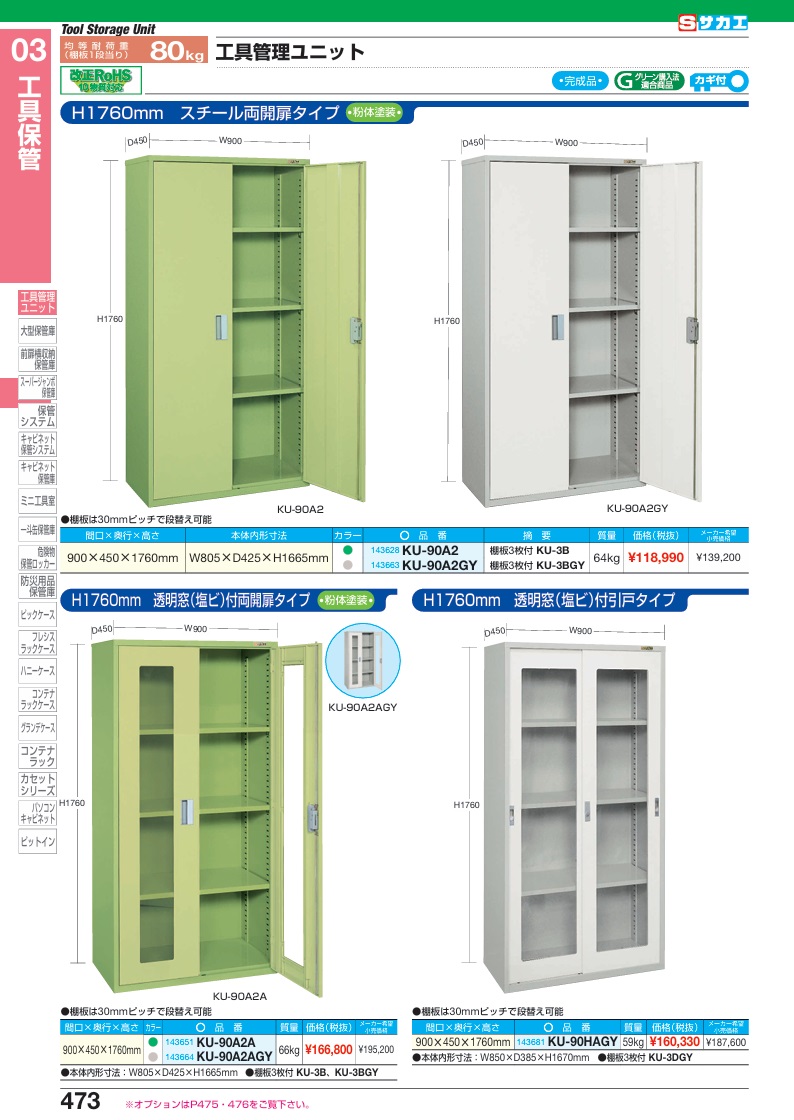 【直送品】 サカエ 工具管理ユニットKU型(透明塩ビ窓引戸タイプ) KU-90HAGY (143681) 【大型】_1