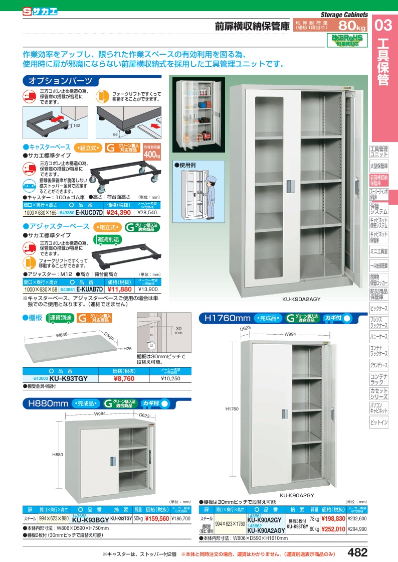 【ポイント10倍】【直送品】 サカエ 前扉横収納保管庫 KU-K93BGY (143683) 【大型】_1