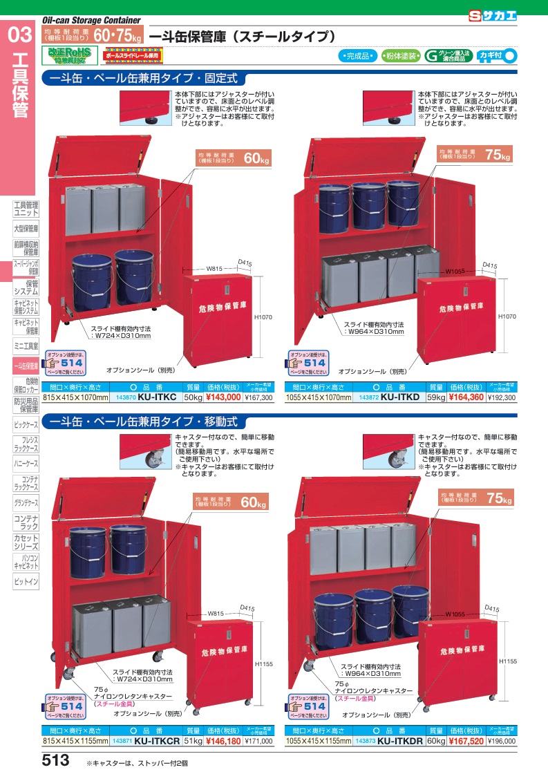 【ポイント10倍】【直送品】 サカエ 一斗缶保管庫(一斗缶・ペール缶兼用タイプ・固定式) KU-ITKC (143870) 【大型】_1