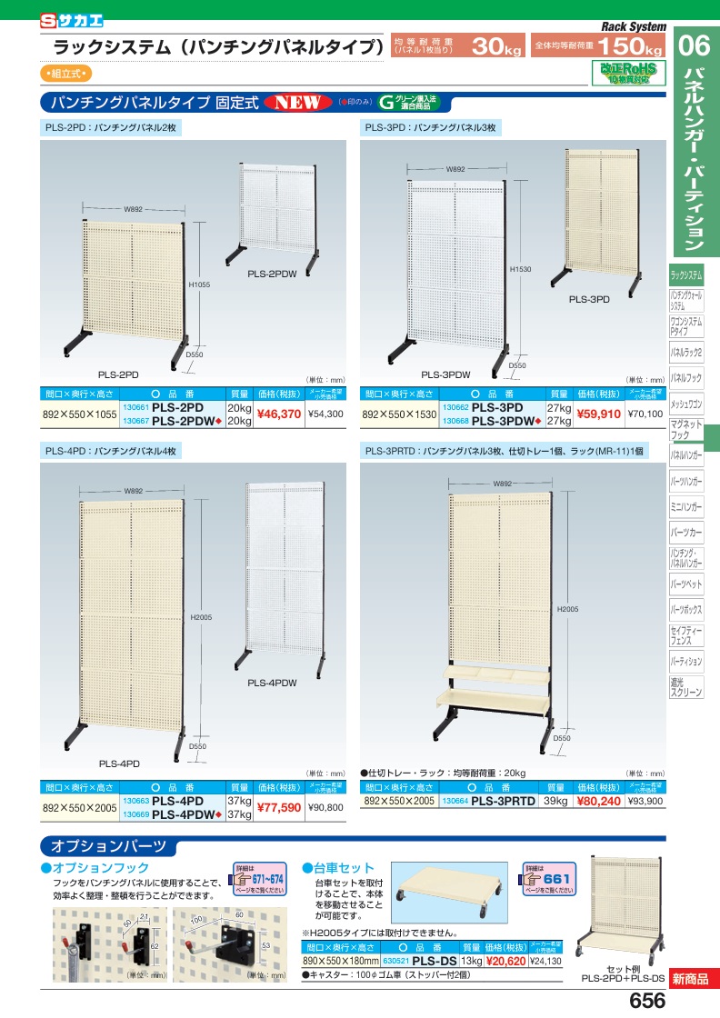 サカエ ラックシステム(パンチングパネルタイプ) PLS-3PDW (130668)