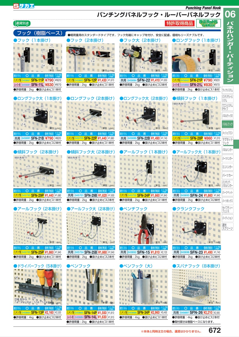 直送品】 サカエ パンチングパネル用オプションペンフック SFN-14P