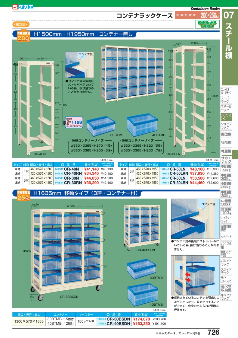 【ポイント5倍】【直送品】 サカエ コンテナラックケース(連結・4段タイプ) CR-40RN (140532) 【大型】の画像