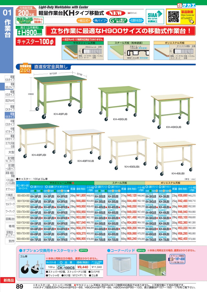 【ポイント10倍】【直送品】 サカエ 軽量作業台KHタイプ(移動式・直進安定金具無し) KH-58FUB (048280) 【大型】_1
