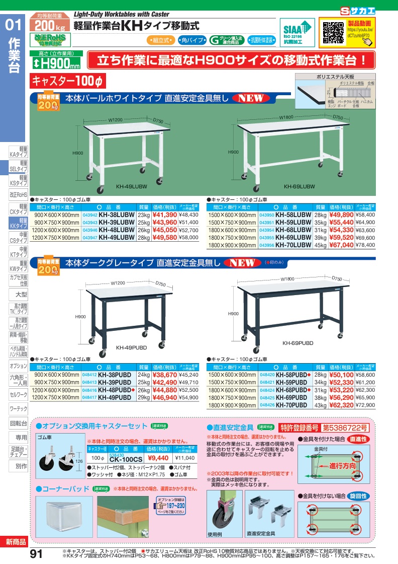 【ポイント5倍】【直送品】 サカエ 軽量作業台KHタイプ(移動式・直進安定金具無し) KH-59PUBD (048421) 【大型】_1