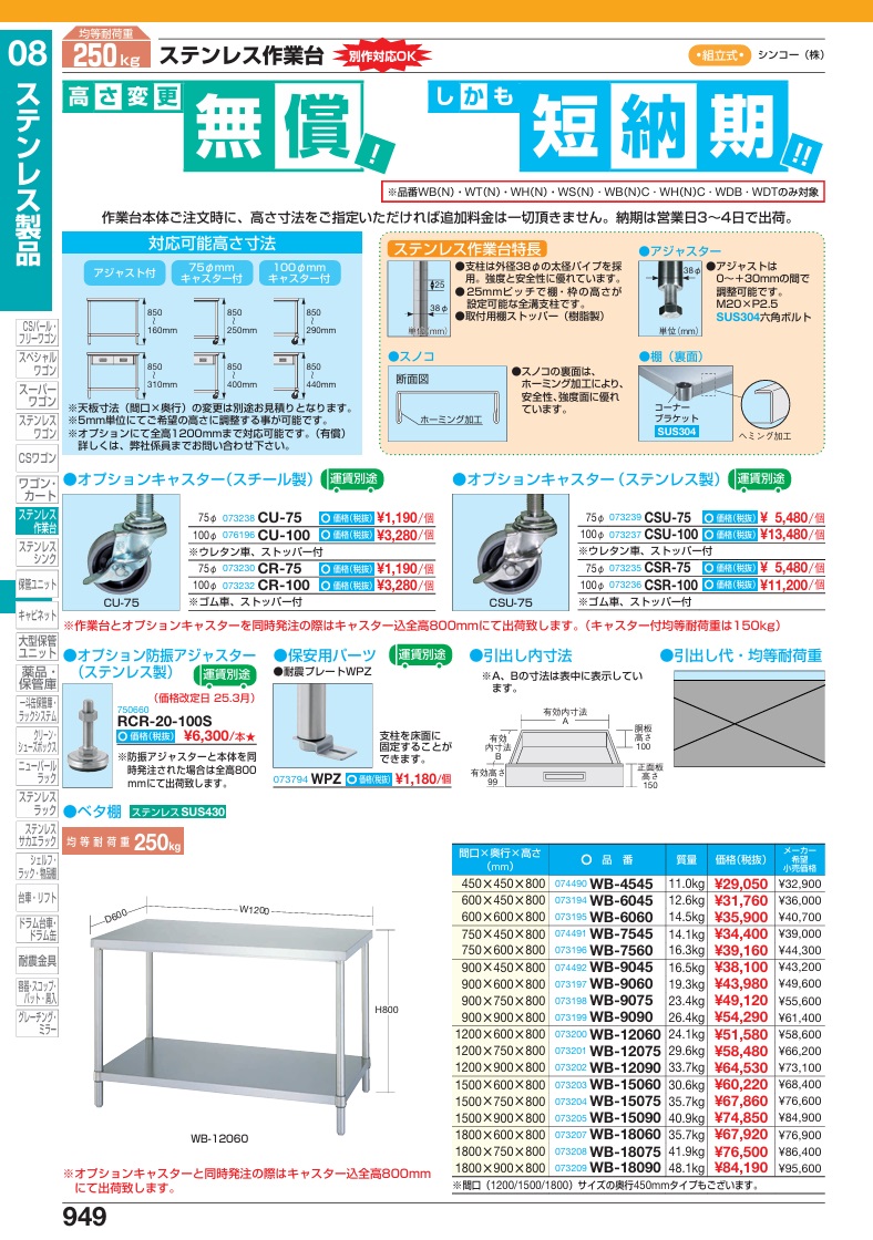【直送品】 サカエ ステンレス作業台(ベタ棚) WB-7545 (074491) 【特大・送料別】の画像
