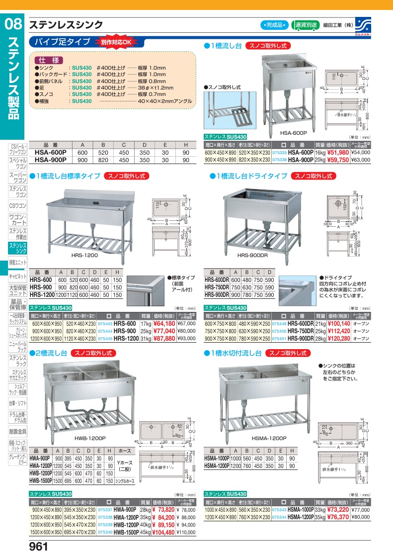 【ポイント5倍】【直送品】 サカエ ステンレス一槽シンク HRS-600 (075443) 【特大・送料別】の画像