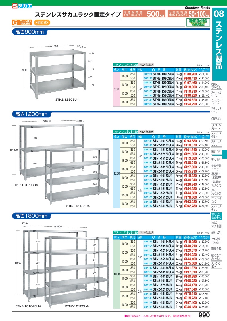 【直送品】 サカエ ステンレスサカエラック(固定タイプ) STN1-1218SU4 (087130) 【大型】の画像