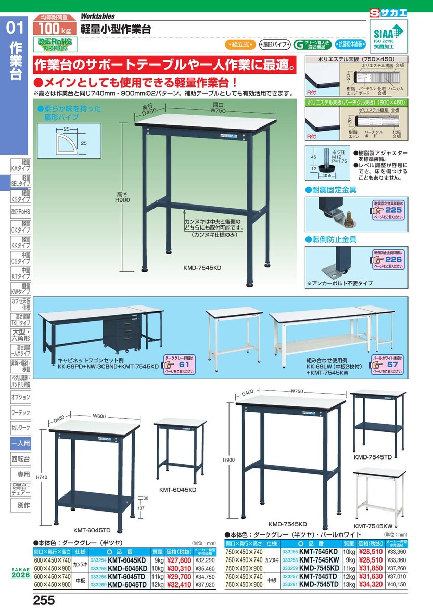 直送品】 サカエ 軽量小型作業台 KMT-7545TD (033257) 【大型】 : 道具