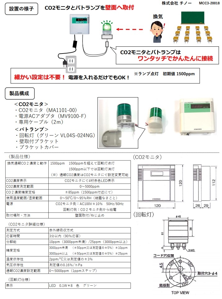 数量限定特価】チノー 換気お知らせセット MA1102-00#79 (CO2計) : sp