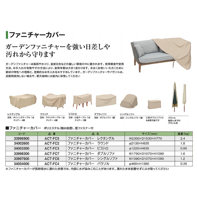 【ポイント5倍】【直送品】 タカショー ファニチャーカバー シングルソファ ACT-FC6 (33997600)の画像