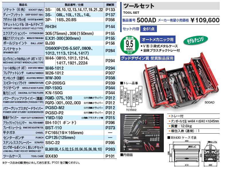 ポイント10倍】TONE (トネ) ツールセット 500AD : 道具屋さんYahoo!店