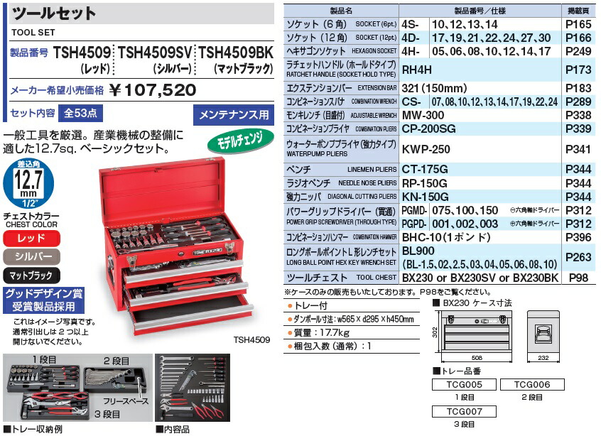 直送品】 TONE (トネ) ツールセット TSH4509 (レッド) : tone-tsh4509