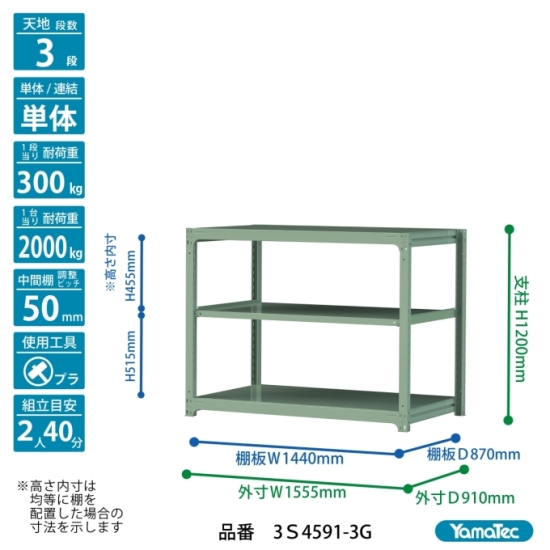 【ポイント10倍】【直送品】 山金工業 ボルトレス中量ラック 300kg/段 単体 3S4591-3G 【大型】_1