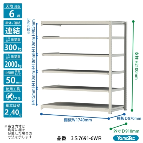 【ポイント10倍】【直送品】 山金工業 ボルトレス中量ラック 300kg/段 連結 3S7691-6WR 【大型】_1