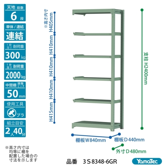 【ポイント10倍】【直送品】 山金工業 ボルトレス中量ラック 300kg/段 連結 3S8348-6GR 【大型】_1