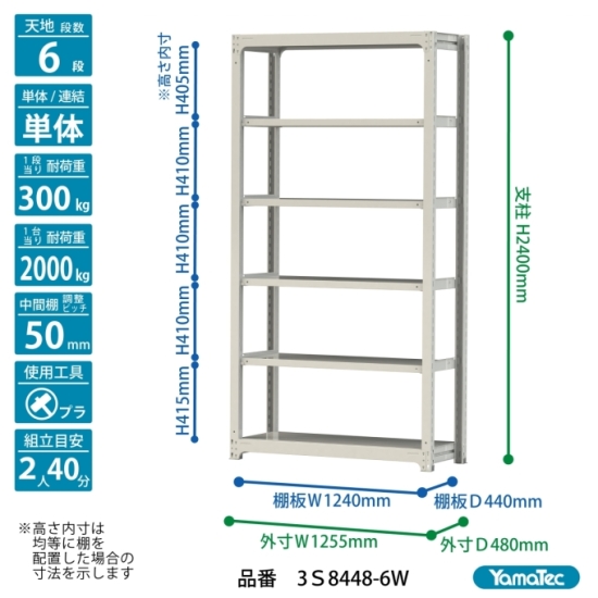 【直送品】 山金工業 ボルトレス中量ラック 300kg/段 単体 3S8448-6W 【大型】_1