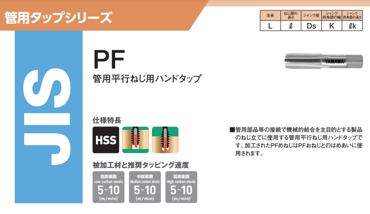 ヤマワ 管用平行ねじ用ハンドタップ PF 1 1/2-11 (TH2F24U) 《PF