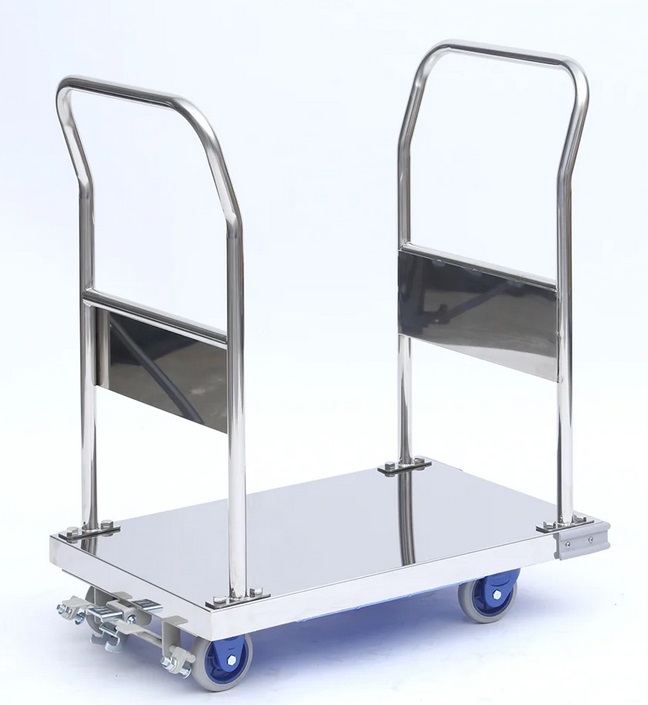 【ポイント5倍】【直送品】 アズワン 静音ステンレス台車 両ハンドル ブレーキあり 積載荷重150kg SUS-103GS+FB (3-4799-04) 《実験設備・保管》